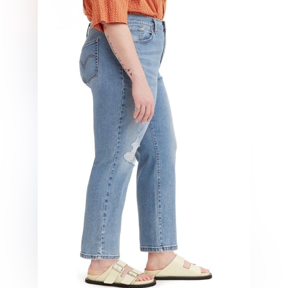 NEW Levis Wedgie Straight Jeans Plus 24W High Rise Button Fly Distressed Levi’s - Picture 3 of 15